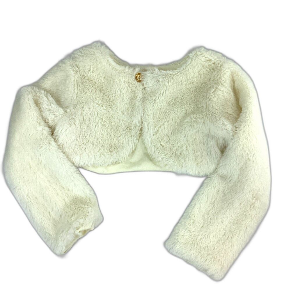 Nannette Baby Girls White Faux Fur Jacket Size 3T Cropped Fancy Party Coat